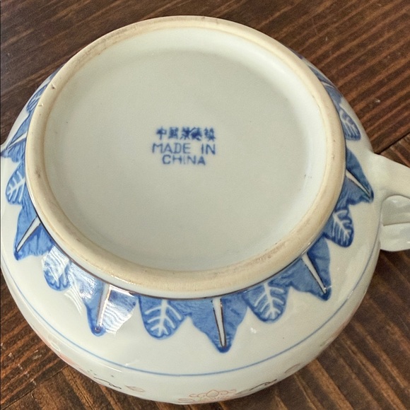 Elegant Floral Teapot with Blue and Orange Accents - Picture 2 of 7